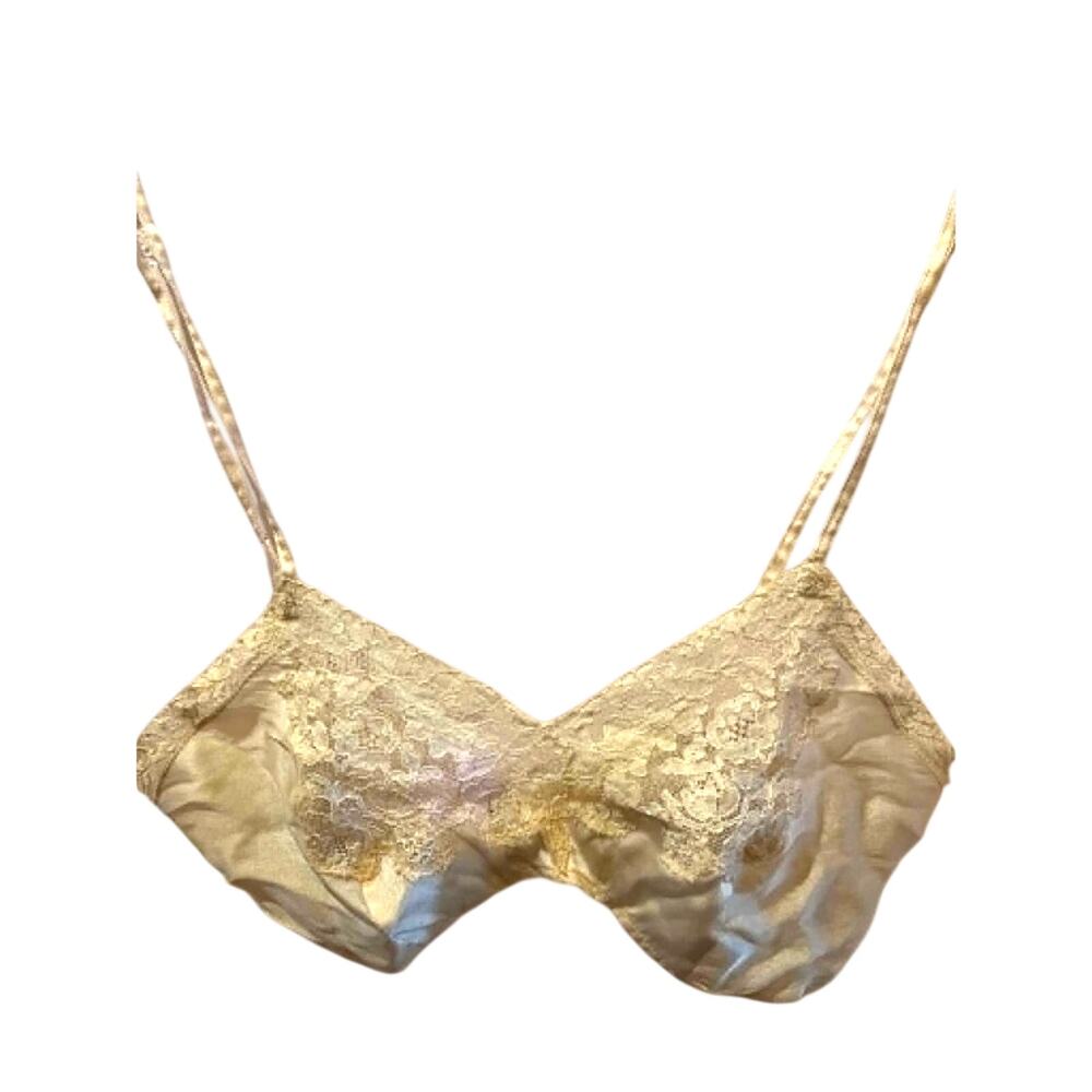 RARE vintage 1920s 30s Cream Satin Lace Bra Antique Lingerie Bralette S/M
